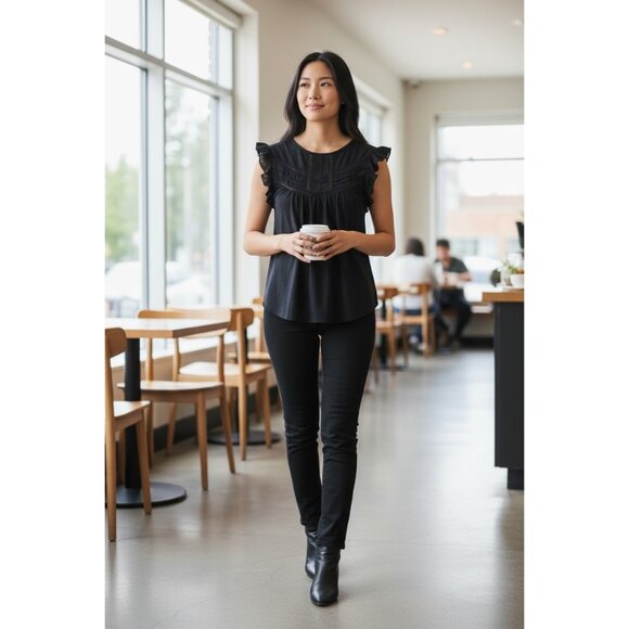 POINT SUR Navy Blue Ruffle Tank Top Size XXS - Picture 1 of 6